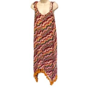 Tribal African Fringe Tassel Sun Maxi Coverup Dress Red Green Yellow Gold Medium